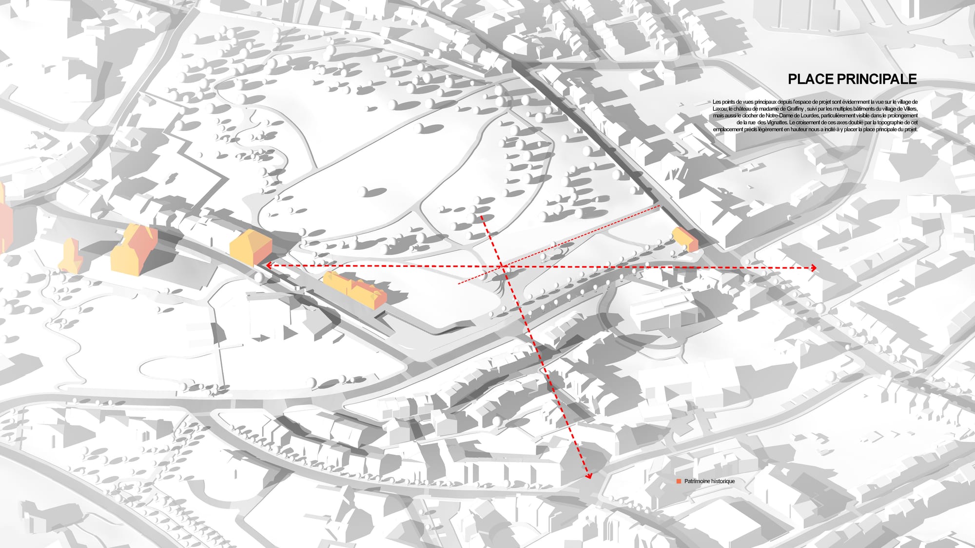 Axonométrie de la place principale du projet